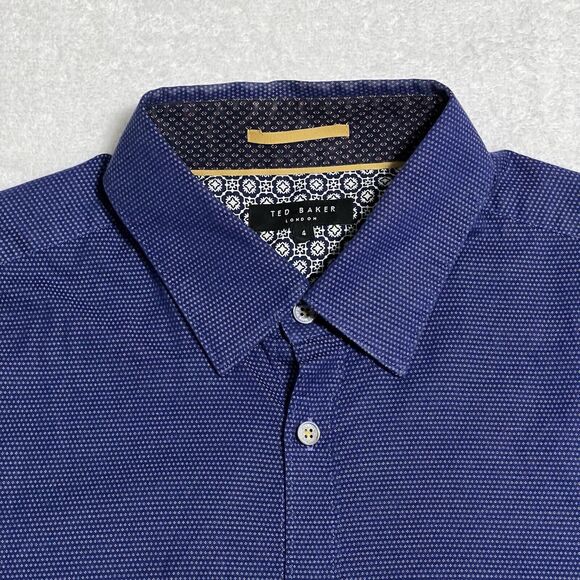 TED BAKER LONDON Button Down Shirt Men's 4 L Blue Cotton Stretch - Picture 13 of 17